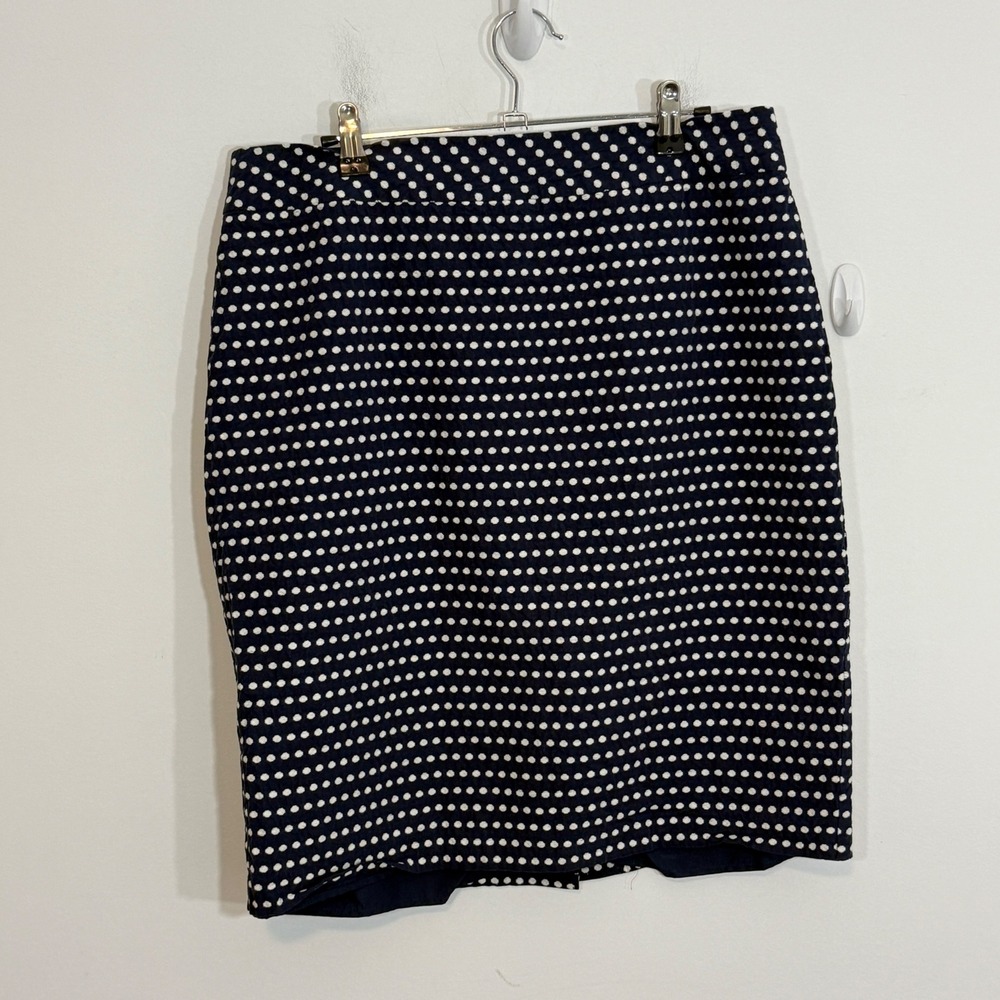Coldwater Creek Womens Skirt 12 Blue White Polka Dot Pencil Career Preppy